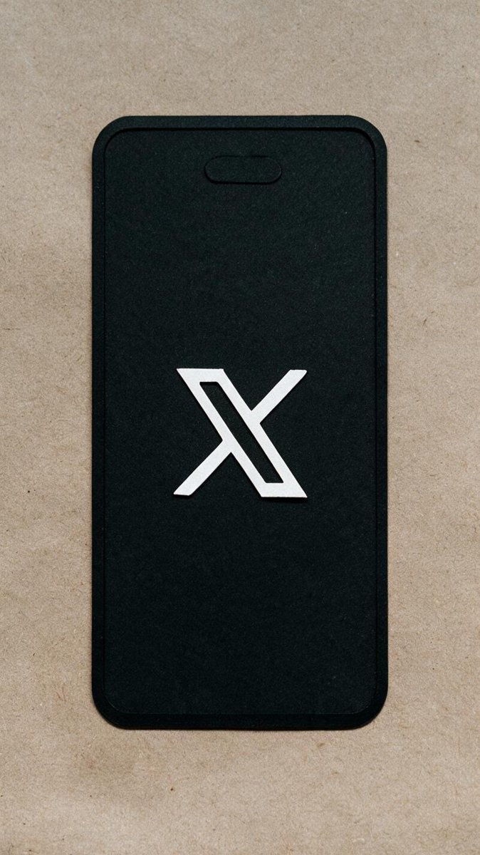 A smartphone mockup displaying an X logo on textured craft paper