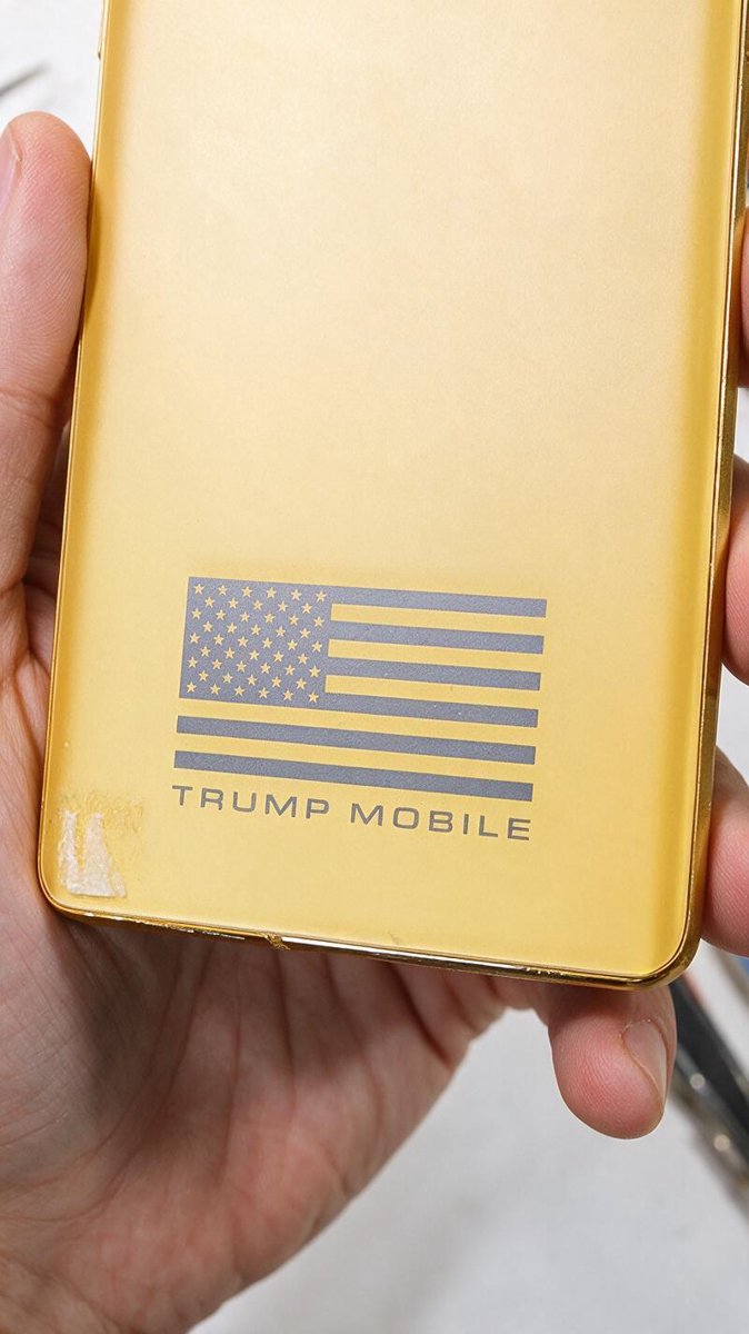 The gold rear cover and flag logo — the part Trump Mobile actually designed