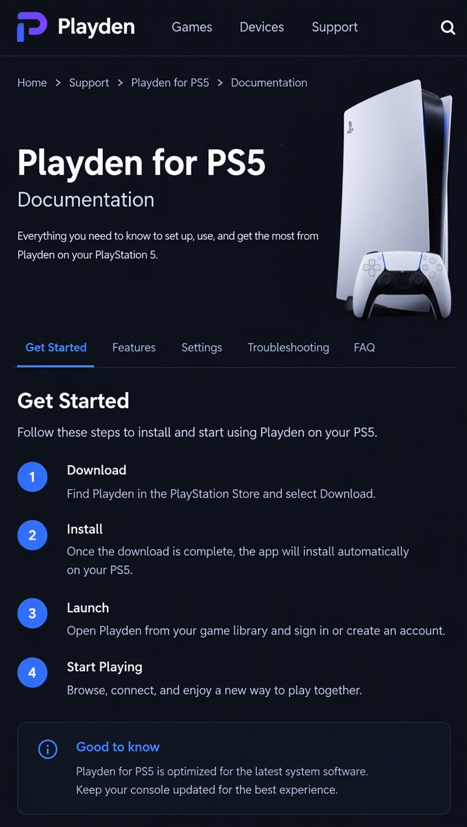 Playden documentation page, the tool turning a hacked PS5 into a Steam platform