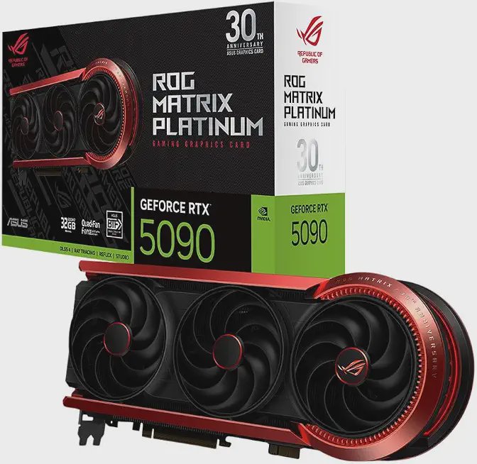 ASUS ROG Matrix Platinum RTX 5090 OC 30th Anniversary Edition — liquid metal, quad-fan, dual 12V-2x6 + BTF power