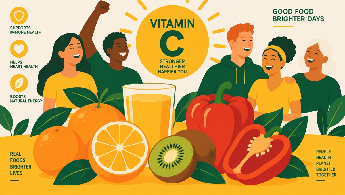 Colorful vitamin C-rich foods β oranges, kiwi, and red bell peppers in bright natural light
