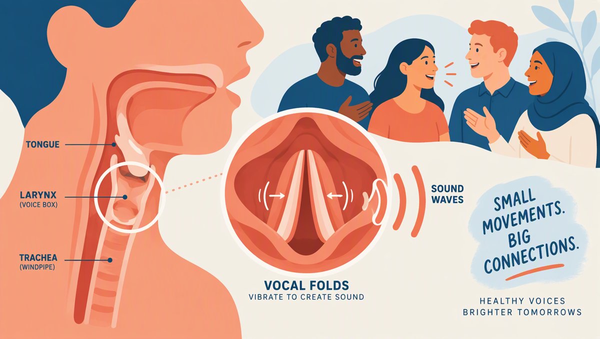 Illustration of vocal folds vibrating in the larynx to create sound waves