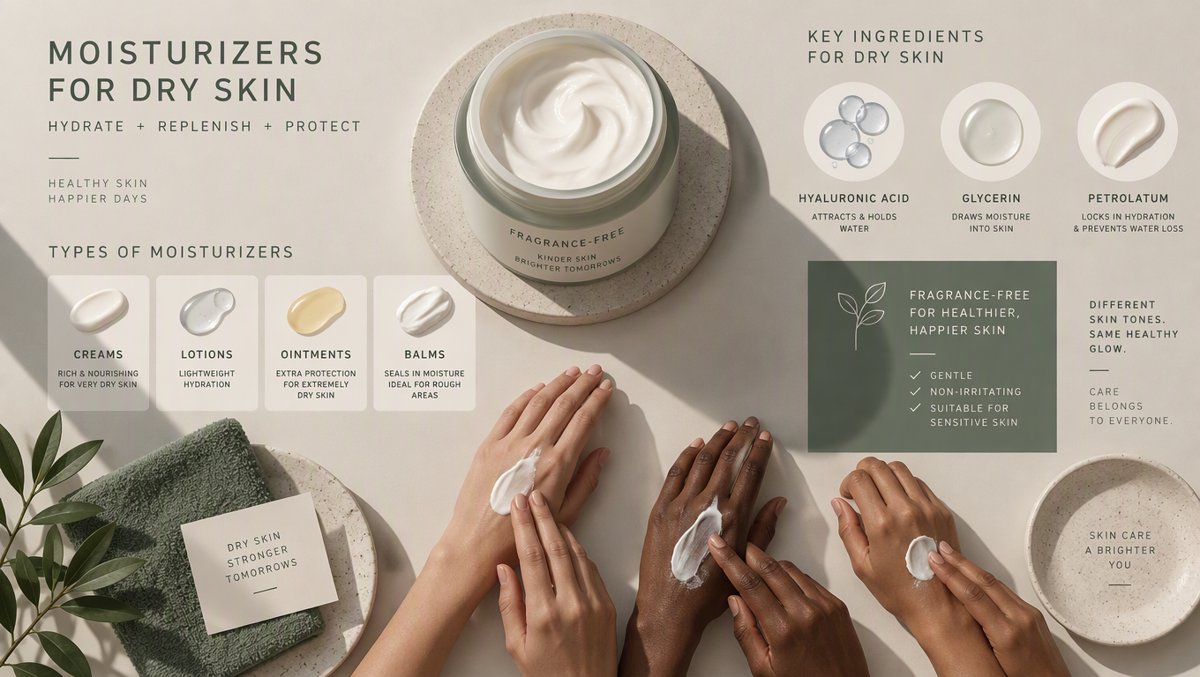 A clean health illustration of thick winter moisturizer in an open jar, with key ingredients like hyaluronic acid and glycerin